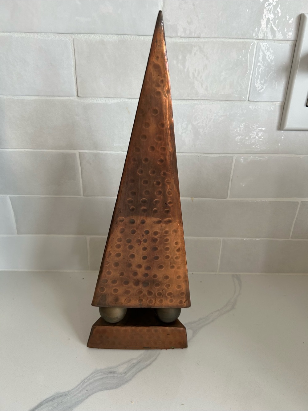 Vintage Hammered Copper Pyramid Table Sculpture - Copper
